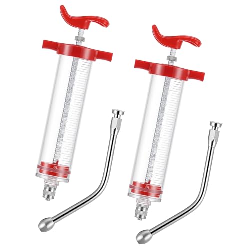 Threlaco 2 Pcs 100ml Large Drench Gun for Goats Large Dosage Feeding Gun Reusable Veterinary Medicine Syringe Continuous Dosing Feeding Dispenser for Goat Sheep Cattle Horse Livestock(Red)