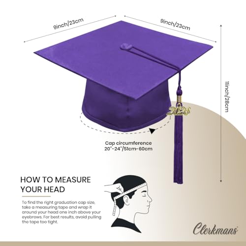 Image of CLERKMANS Unisex Matte Graduation Cap Gown Tassel Package, High School and University