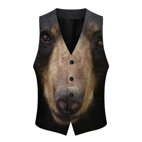 American Black Bear Face Men's Suit Vest Slim Fit V-Ncek Waistcoat Business Casual Vest4