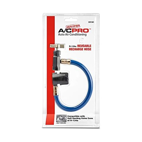 InterDynamics Certified A/C Pro Car Air Conditioner Refrigerant Recharge Kit, AC Recharge Kit Compatible with Self Sealing Valve Cans of R-134A, Includes Hose and Can Tap Dispenser, 8 in Cover