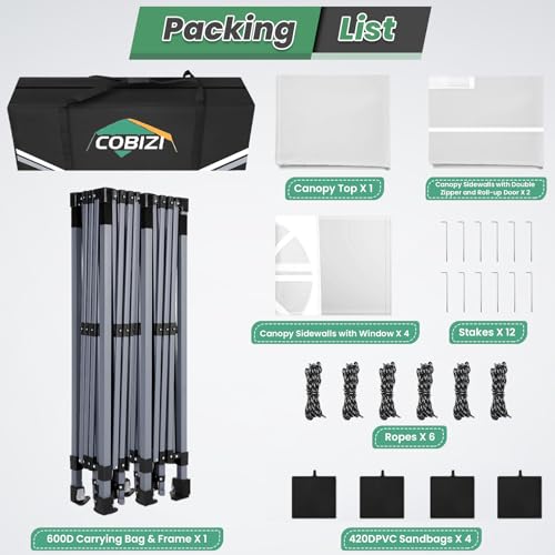 Image of Cobizi 10x20 Pop Up Canopy Tent with 6 Removable Sidewalls, Outdoor, White