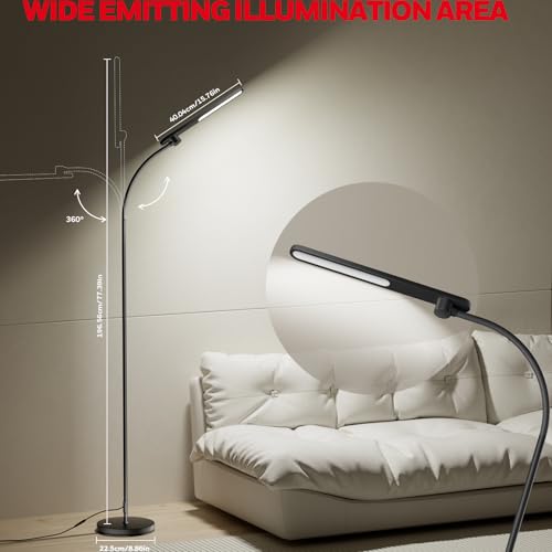 Image of Honeywell LED Floor Lamp with Remote, CRI97 Dimmable Gooseneck 77 inch Black