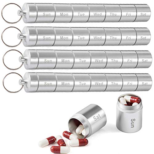 4PCS tragbarer Pillenspender, ältere wöchentliche Pille Organizer Aluminiumlegierung Pille 7 Tage Medizin Organizer Wasserdichter Einkammer