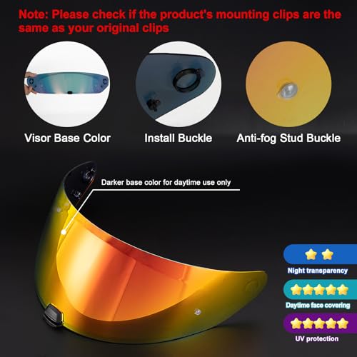 Image of PSLER Shatterproof Helmet Visor for i10 HJ-31 i70,Deep Gold Red