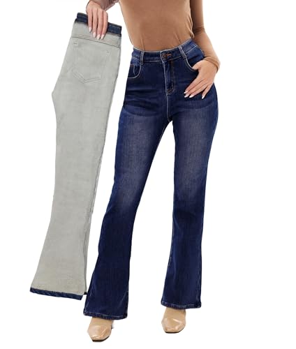 Fakanhui Vaqueros forrados de forro polar para mujer, corte de bota para invierno, térmicos, forrados de franela, vaqueros cálidos, Color azul oscuro., S