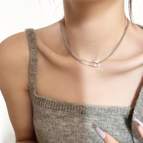 Safety Pin Necklace for Women Mens Silver Chain Saftey Pin Personalized Necklace Cute Dainty Girlfriend Cheap Punk Jewelry3