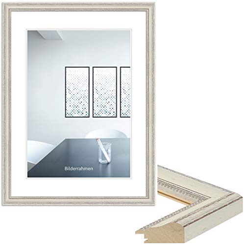 WANDStyle Bilderrahmen Shabby-Chic 21x30cm DIN A4 I Farbe: Creme I Vintage I Fotorahmen I Bilderrahmen Creme Landhaus Stil I Made in Germany I H390 Cover