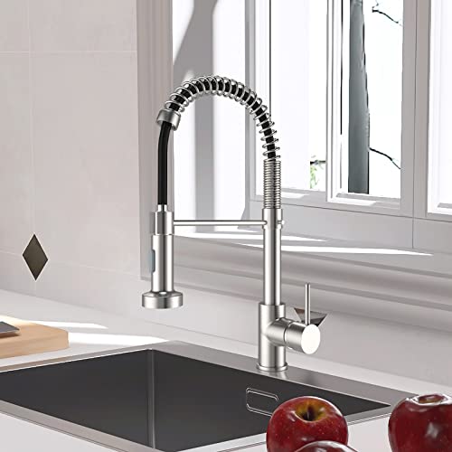 TTICCTIY Robinet mitigeur d'évier de cuisine en nickel brossé avec double mode de pulvérisation monocommande pivotant à 360° Robinet en laiton massif avec raccords standard britanniques Cover