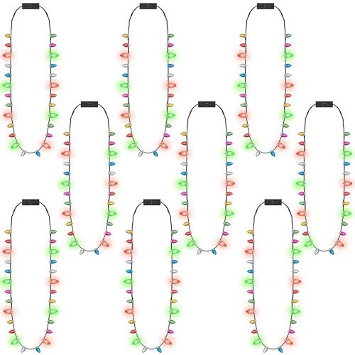 9PCS Christmas Light Necklace Light up 3 Modes Christmas Party Favors Wearable Christmas Lights with 8 Colorful Bulbs Xmas Lights Necklace for Ugly Sweater Party Supplies Christmas Party Favors