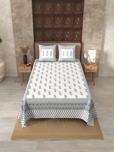 Image of Jaipur Fabric Soft Double Bed Bedsheet with 2 Matching Pillow Covers | Breathable Cotton