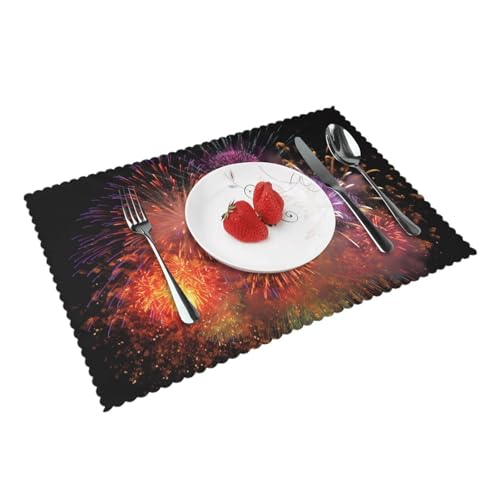 Explosion Firework 3D Print Heat Resistant Placemats Set of 4 | 45x30cm Polyester Table Mats for Dining Room Kitchen Decor