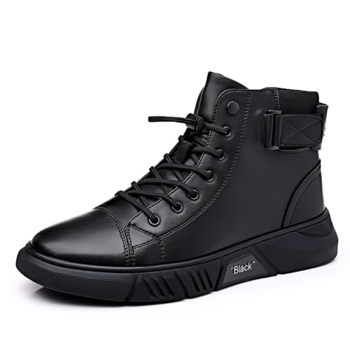 DevilAngel Men's Italian High Top Cashmere Leather Boots - Stylish Non-Slip Black Side Zipper Chukka Polo Boots with Soft Sole and Shock-Absorbing Classic Business Features (Black, 8.5)