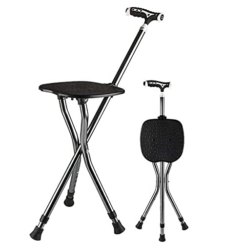 Bastón, Soporte de Bastón Plegable, Silla de Bastón de Aluminio Ajustable en Altura, Telescópica de 3 Patas, con Luz Led, Bastón Ligero para Personas Mayores