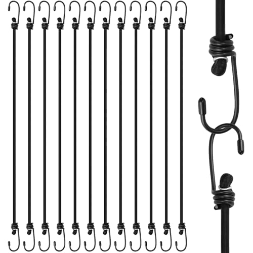 QWORK® Lot de 12 tendeurs élastiques de 60 cm avec Crochets, Sangles élastiques polyvalentes pour Bagages, Camping