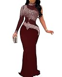 PORRCEY Women's Sexy Hot Drilling Craft Dress Long Sleeve Bodycon Party Club Night Out Dress(K2225,Red,S)