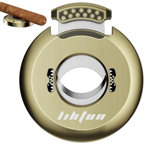 LIHTUN Gear Guillotine Cigar Cutter, Built-in Cigar Holder and Planetary Gear System, Stainless Steel Sharp Blade, Cuts 60 Ring Gauge, Ideal Gift for Men (Bronze)