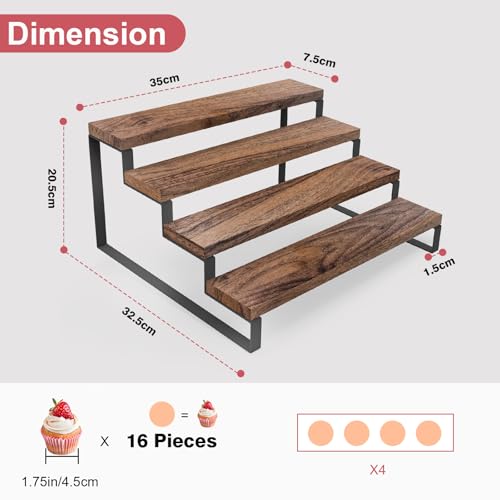 GHWMYD Tortenständer aus Holz für 16 Cupcakes, 4 Etagen Cupcake Ständer Stufenregal für Desserts, Donuts, Kekse, Macarons, Serviergestell Etagere für Hochzeit Geburtstag Mottoparty