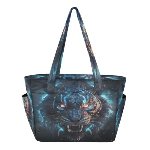 Sac de plage voyage tigre bleu grand cabas femmes pour shopping