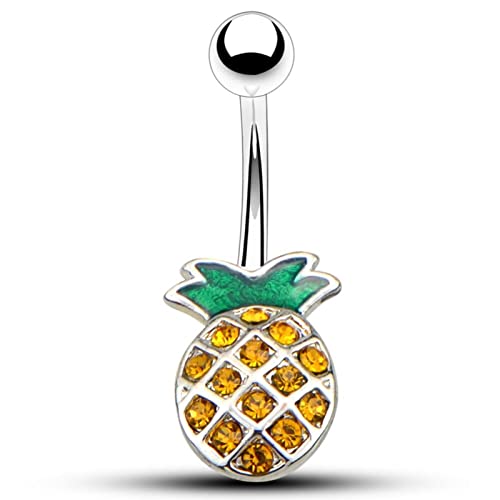 LAYCHEN 1 Pieza, Bonito Estilo Encantador, Color Verde con Diamantes De Imitación Amarillos, Forma De Piña, Anillos para El Ombligo, Piercing para El Ombligo, Joyería para El Cuerpo