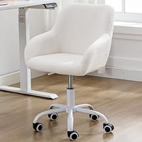 LukeAlon Kids Adjustable Desk Chair, Sherpa Study Chair with Swivel Base Upholstered Cute Reading Chair Comfy with Arms for Girls Children, White