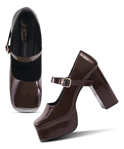 Image of JM LOOKS Retro-Chic High Platform Mary Jane Pumps with Secure Ankle Strap and Bold Chunky Block Heel