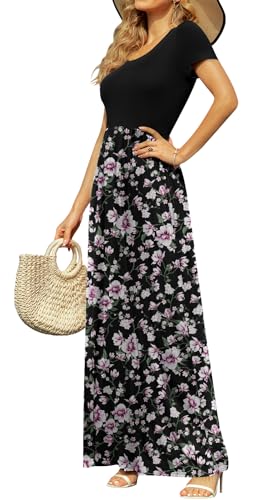 Image of DB MOON Womens 2026 Summer Maxi Dresses Casual Short Sleeve Empire Waist Spring Long Dress with Pockets