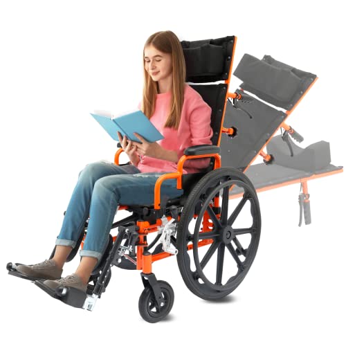 Circle Specialty Ziggo Pro 12" Reclining Manual Wheelchair for Kids, Young Adults. Foldable Design Makes it Easy to Carry and Store. Eye-catching Colored Steel Frame with Straps & Desk Length Armrest