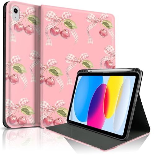 Coque iPad 11 A16 antichoc avec porte-crayon protection intégrale motif cerise chic