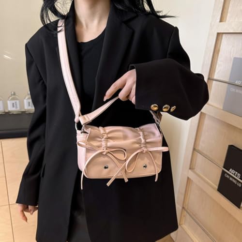 Bow Purse Small Handbag Cute Shoulder Bag for Women Coquette Crossbody Bags Y2k Aesthetic Leather Underarm Bag3