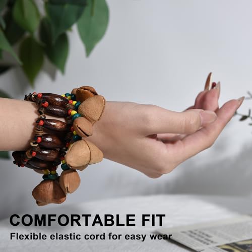 Image of 2 Pcs Cacho Seed Rattle Bracelets, Nature Sound African Nut Seed Shell Wrist Shaker Dance Anklets Bell