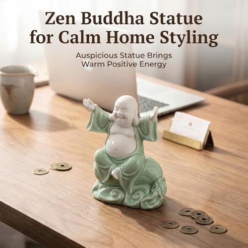 Estatua Buda Reidor de Cerámica 20.8 cm Verde miniatura 4