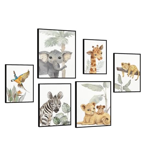 Affiches animaux safari encadrées déco murale chambre enfant lot de 6