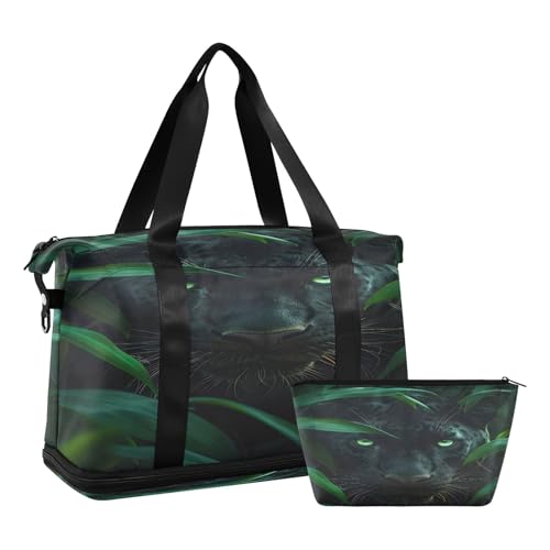 Green Leaves Lion Travel Duffel Bag Waterproof Gym Sport Tote Bag Carry On Weekender Bag with Compartment
