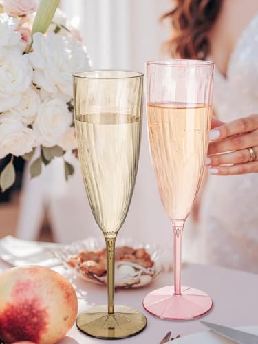 WDF 12PCS Colorful Plastic Champagne Flutes - 6 OZ Colorful Disposable Champagne Flutes - Perfect for Wedding/Parties/Birthday