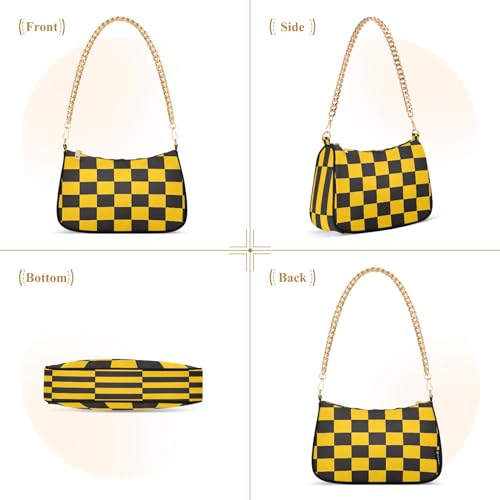 Bolsa Tote para Mujer con Cadena y Rayas Amarillo Negro miniatura 3