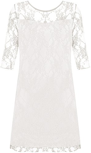 Miss Trendy Plus Size Knee Length Lace Dress for Women – 3/4 Sleeve Lined Stretch Bodycon Party Dress with Keyhole Back Detail – Elegant Evening Wear Cream 18