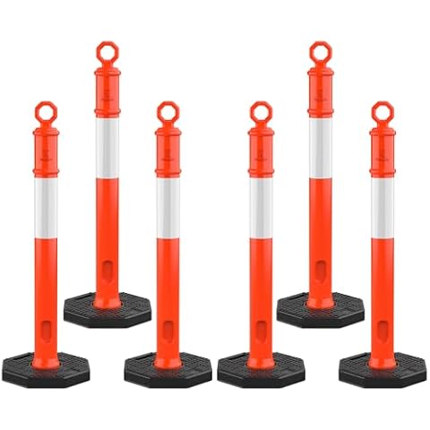 RoadHero 45 Inch 6 Pack Delineator Post with Base, Orange Traffic Delineator Posts Cones with Reflective Collars for Parking Lots, Road Safety, Construction Events Cover