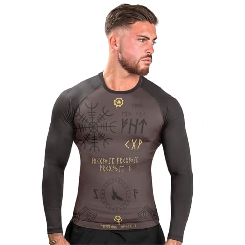 Viking Symbol Men's Rash Guard Shirts Long Sleeve, Baselayer Compression Shirt for Jiu Jitsu MMA