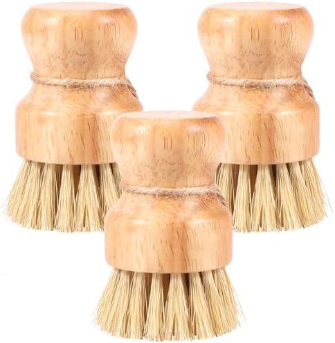 3 Packs Wooden Dish Brush,Natural Dish Scrub Brush with Handle and Hanging Rope Wood Dish Scrubber Sisal Bristles Dish Scrubber Brush Wooden Cleaning Scrubber for Cleaning Pots, Pans and Vegetables