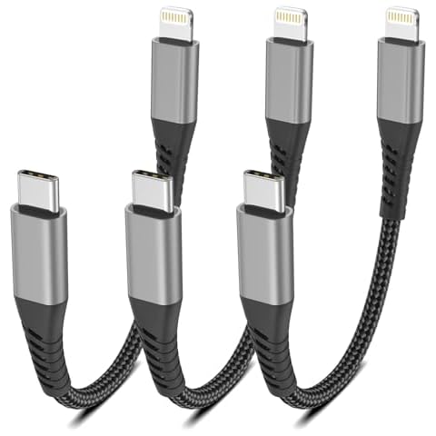 6 Inch USB C to Lightning Cable, 0.5ft Short iPhone Charger Fast Charging Cord 3pack, Nylon Braided Type C Lightning Cable for iPhone 14 13 12 11 Pro Max Xs X Xr 8/Airpods and Charging Station Cover