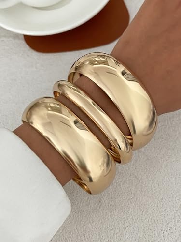 Chunky Gold Bangle Bracelets for Women Trendy Stack Wide Wrist Cuff Bracelets Statement Arm Cuff Upper Bangle Fashion Jewelry Gift Accessories3