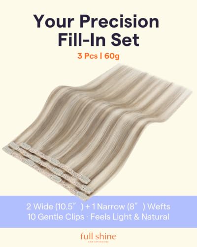 Image of Full Shine 16 Inch Lace Weft Human Hair Clip in Extensions, 3 Pcs 60g, #16P22 | Hair Extensions Clip in, Silky Straight Fill ins, Natural Look for Daily Wear, 18 Inch 3 Pcs 60g