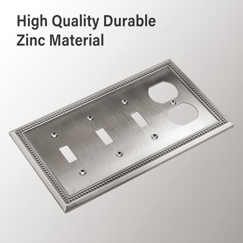 Image of Sunken Pearls Heavy Duty Decorative Wall Plate Switch Plate Outlet Cover (Triple Toggle /Single Duplex, Heirloom Silver)