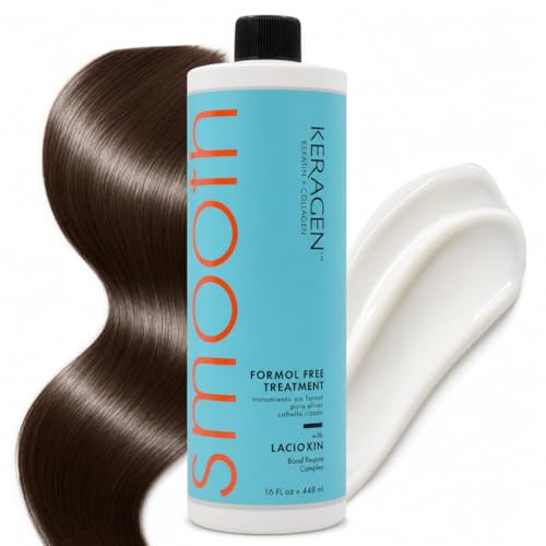 Keragen Brazilian Keratin Smoothing Treatment | Formaldehyde-Free Blowout for Frizzy Dry or Damaged Hair | Smooth Silky Results | Fine to Medium Hair | 16 Oz