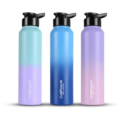 Image of CASPIAN / / / HIke ISI Certified Stainless Steel Water Bottle 1ltr. (Multicolor, 1 Litre, Set of 3) |Leak Proof Sipper for Fridge Home Office Travel School Kids Boys Girls Adults Sports Gym |BPA Free