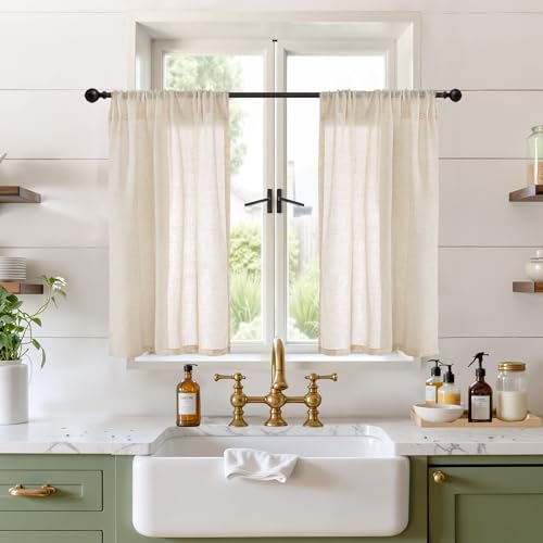 Image of BGment Burlap Linen Curtains 36 Inch Length, Sheer Cafe Drapes Lightweight Rustic for Small Kitchen Window Over Sink Rod Pocket, 2 Panels Set, 24 Inch Wide