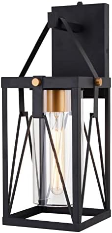 Evanston 1 Light Black and Gold Dusk to Dawn Outdoor Wall Lantern Clear Glass