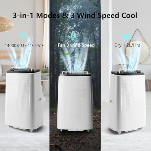 Image of Portable Air Conditioner 14000 BTU Cools Up to 750 Sq.Ft, 3-In-1 Portable AC Unit With Dehumidifier, Fan, Cooling Mode & Window Kit, Room Air Conditioner Portable for Bedroom, Living Room, Office