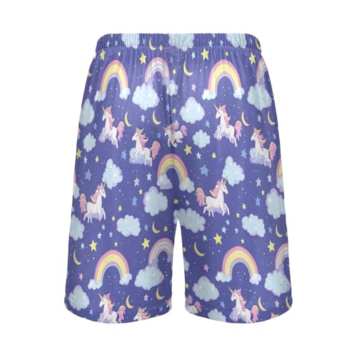 Mens Pajama Shorts Unicorns Rainbows Sleep Shorts Men Clouds Pajama Bottoms With Pockets Drawstring Lounge S3