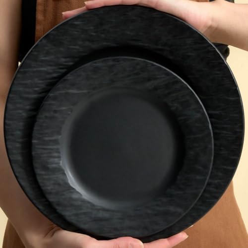 Karaca Solem Embossed, 18-teiliges Tafelservice aus Steingut, Schwarz, Elegantes Geschirrset mit Tellern & Schalen, Ideal für 6 Personen